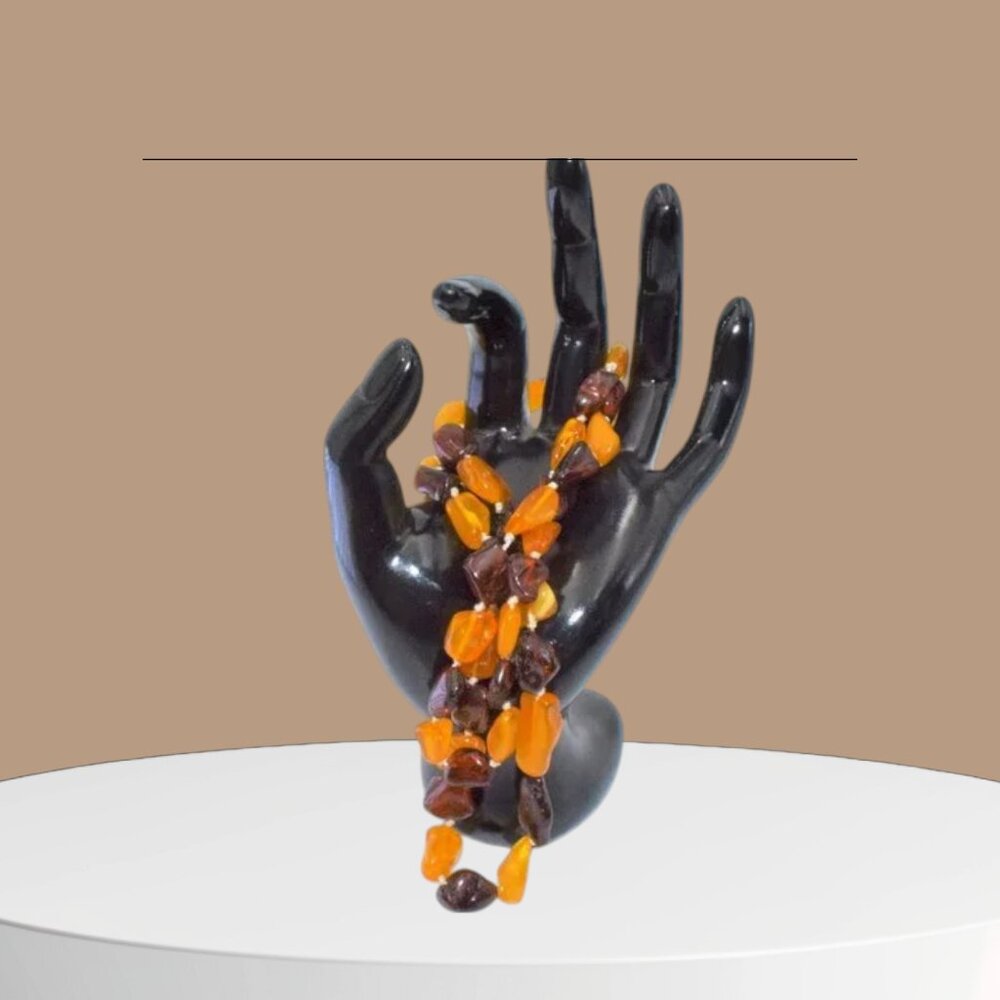 NOS Vintage Amber Butterscotch & Cognac Endless Necklace Hand Strung